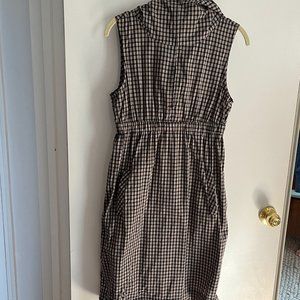 Nili Lotan Half-Zip Hooded Dress in Black Checkered Plaid L